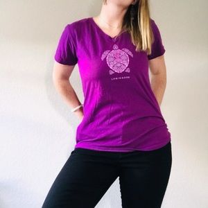 Life Is Good Purple Tshirt with Turtle